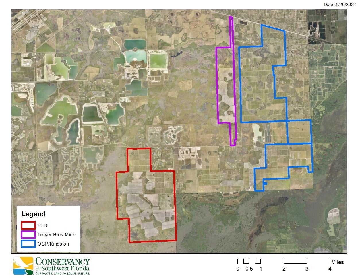 Map outlining different develpments in eastern Lee County