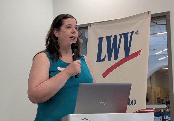 Amber Crooks Addresses The Attendees At League Of Women Voters Of Lee County Event