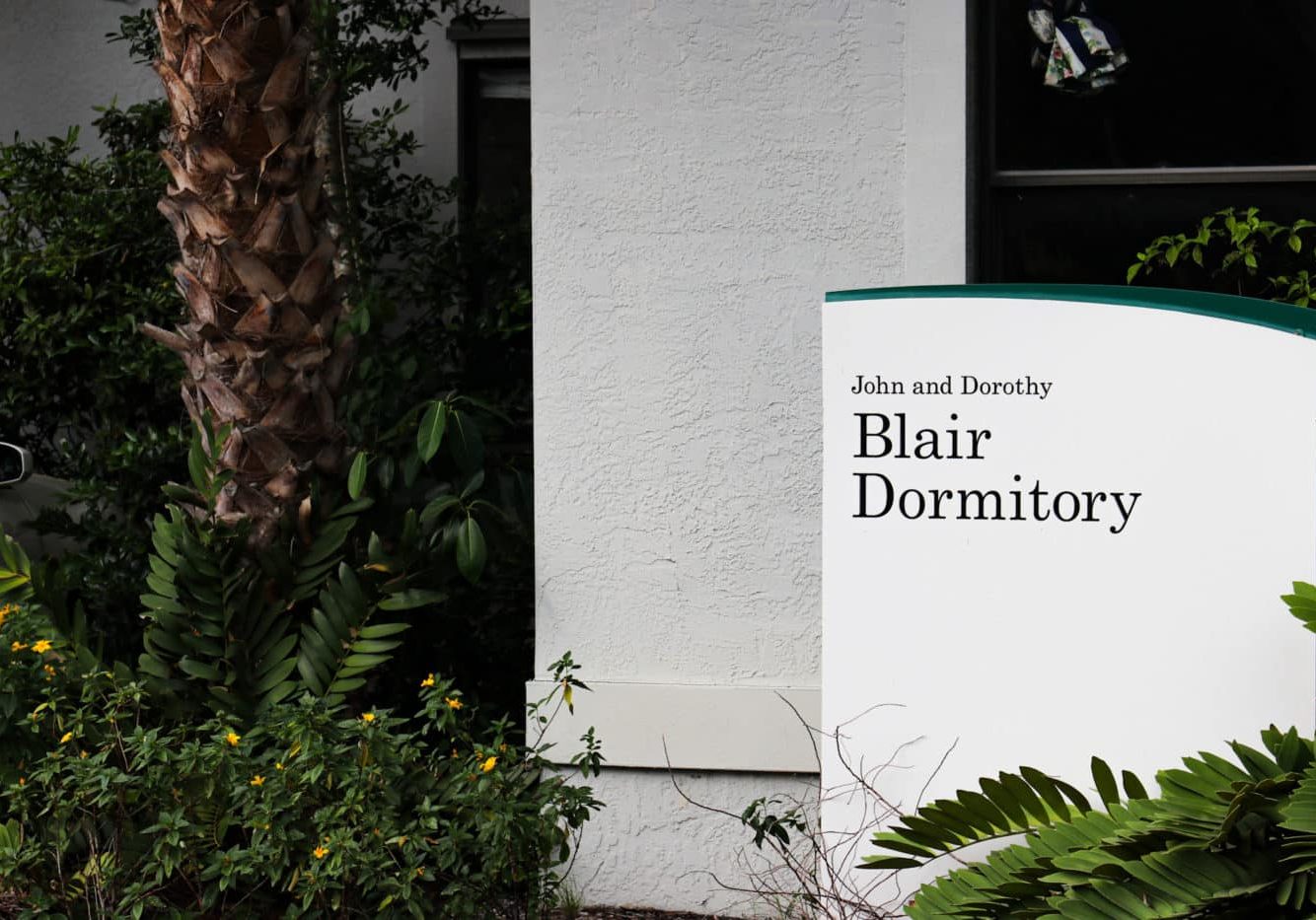 Blair Dormitory sign outside of the building